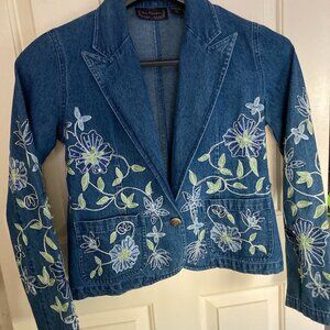 NEW DIRECTIONS --DENIM JACKET WITH EMBRODED FRONT AND SLEEVES  SIZE  MEDIUM
